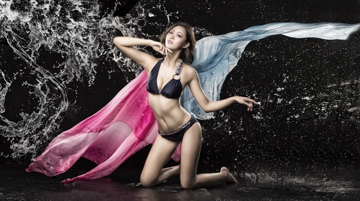 wet, girl, model, water, Asian