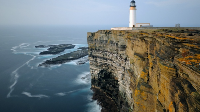 sea, cliff, coast, nature, lighthouse