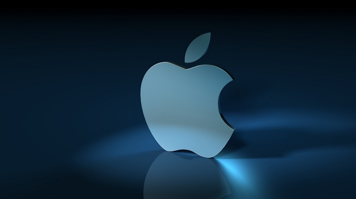 Apple Inc., blue background, reflection
