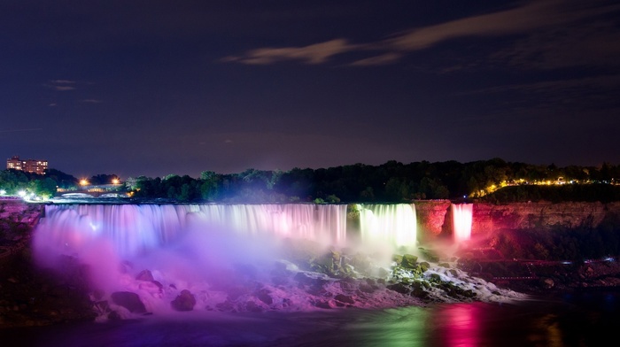 Niagara Falls, lake, lights, waterfall, river