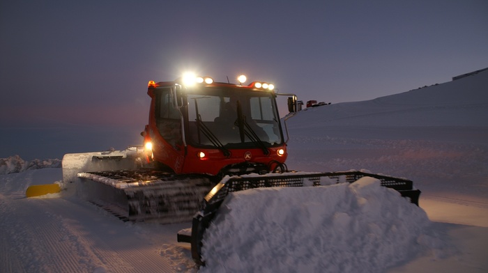 snow, night, snowplow