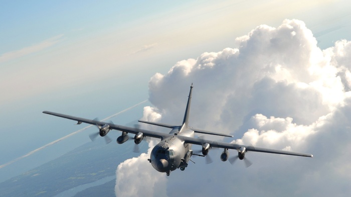 AC, 130, military aircraft, US Air Force, clouds, aircraft