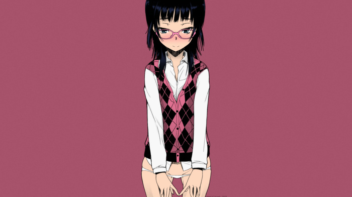 blushing, shy, manga, Asaki Takayuki, black hair, ecchi, panties, long hair, anime, school uniform, anime girls, glasses, underwear