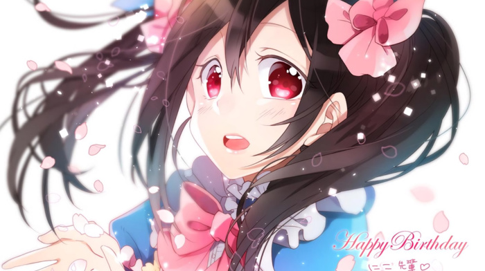 twintails, bowtie, red eyes, Yazawa Nico, anime girls, Love Live, open mouth, brunette, anime