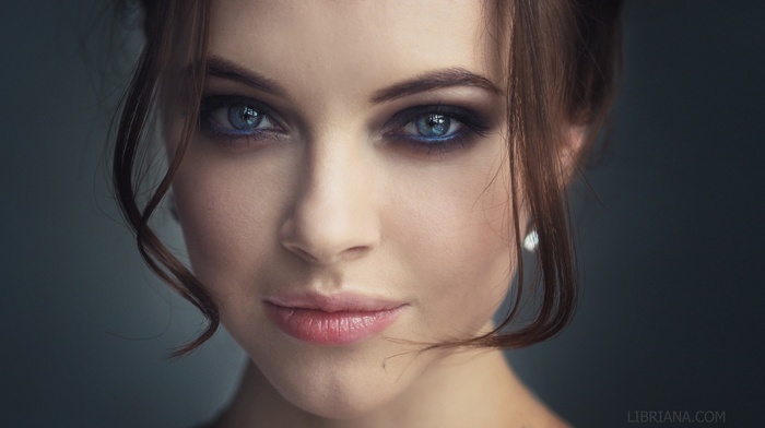 Libriana, smoky eyes, closeup, girl, brunette, Polina Bodrova, face, blue eyes, portrait