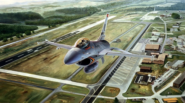 drawing, car, military aircraft, aircraft, General Dynamics F, 16 Fighting Falcon, airport, airfield