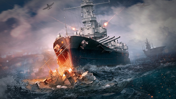 battleships, World of Warships, artwork, video games, battle