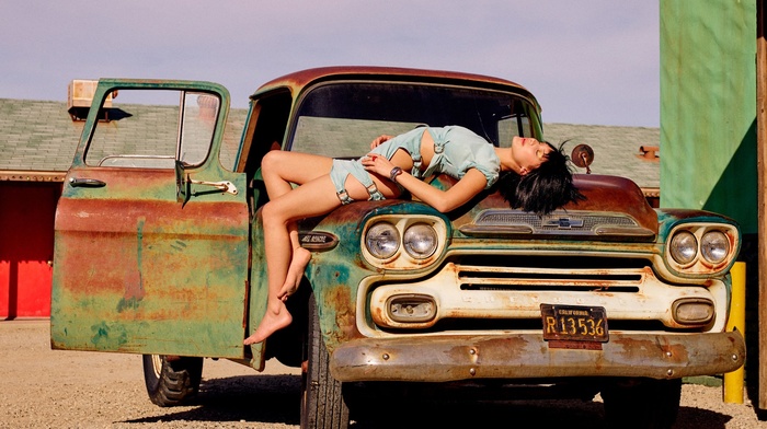 model, girl, vehicle