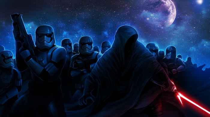Star Wars The Force Awakens, science fiction, Kylo Ren, Star Wars, artwork, galaxy, stormtrooper