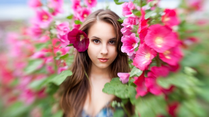 model, girl, flowers