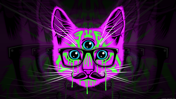 psychedelic, cat, glasses, mustache