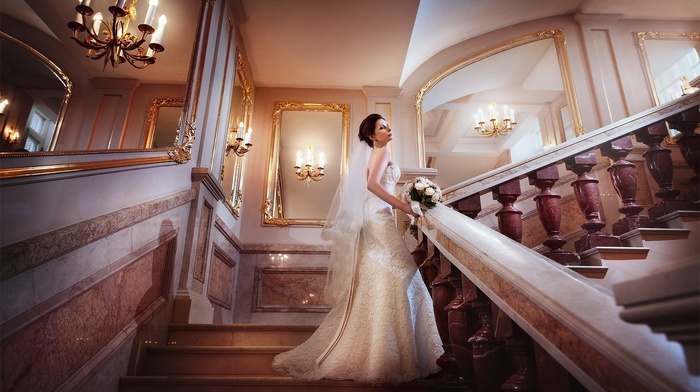 stairs, brides, girl