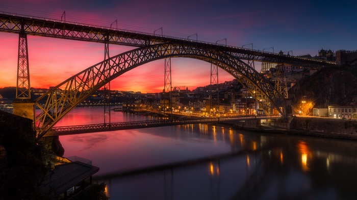 sunset, bridge