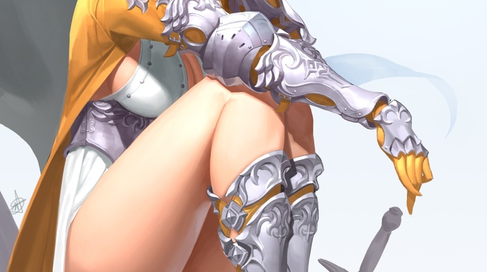 sword, simple background, weapon, legs, blonde
