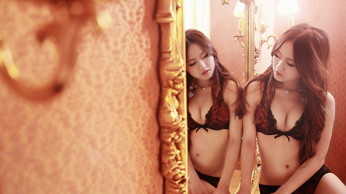 reflection, girl, mirror, model, Asian