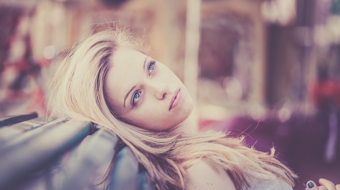 blonde, face, portrait, girl, blue eyes