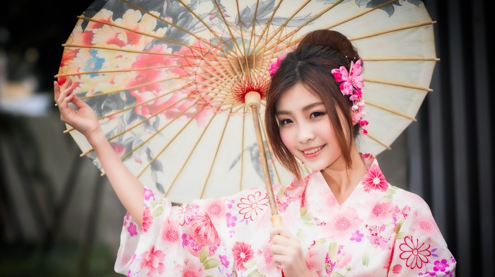 girl, umbrella, model, Asian