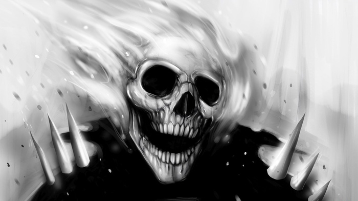 artwork, monochrome, skull, Ghost Rider, fantasy art