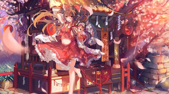 red ribbon, legs, touhou, navels, miko, Hakurei Reimu