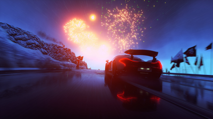 mclaren, Driveclub, video games, McLaren P1, fireworks, car