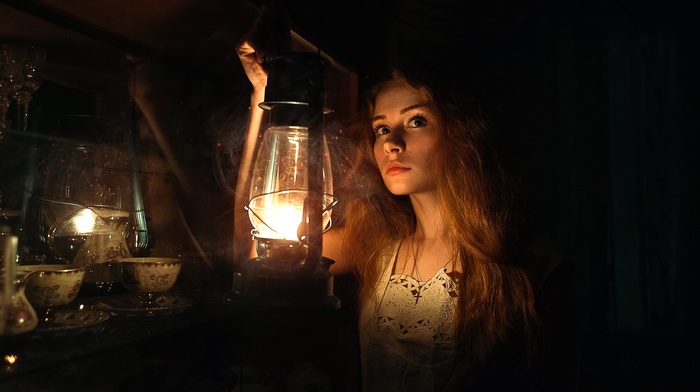girl, model, lantern