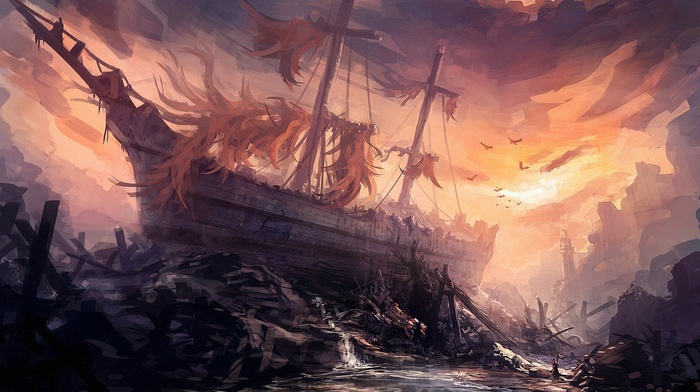 ship, fantasy art, artwork