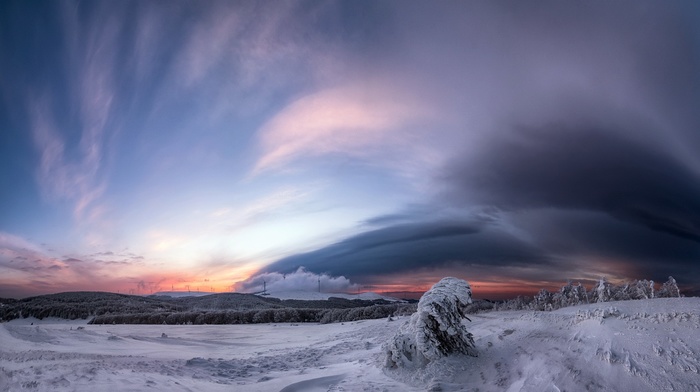 landscape, nature, snow, winter, clouds