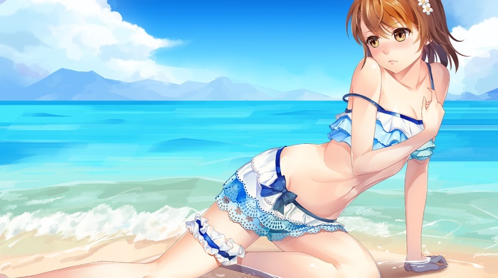 Misaka Mikoto, To aru Majutsu no Index, anime, To Aru Kagaku no Railgun, anime girls, bikini, beach