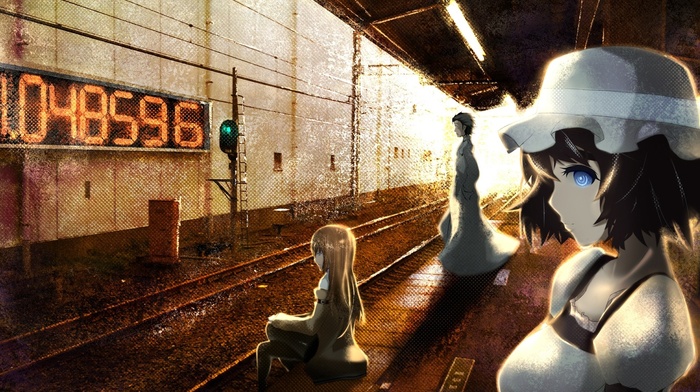 railway, black hair, anime girls, Makise Kurisu, steinsgate, shiina mayuri, anime, short hair, Okabe Rintarou
