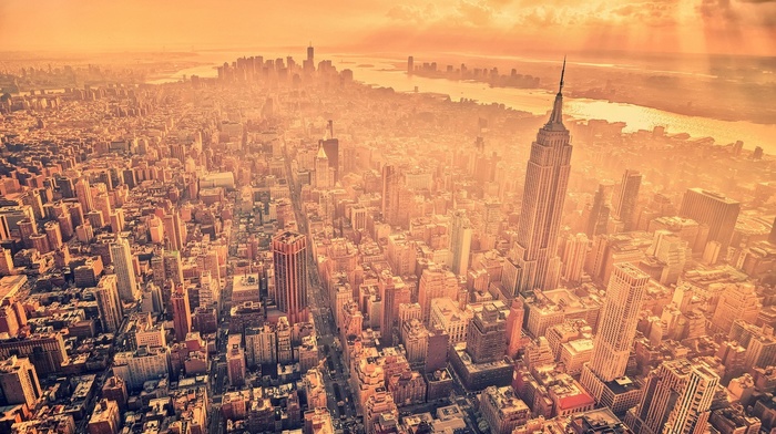 empire state building, birds eye view, photography, USA, New York City, Manhattan, cityscape, photo manipulation