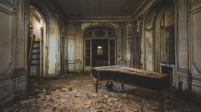 piano, old, interior, photography, interior design, abandoned