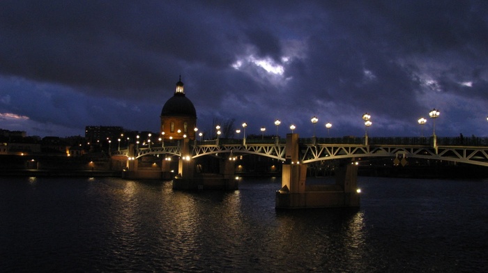 clouds, Toulouse, Pont Saint, Pierre, France, river, bridge, Garonne