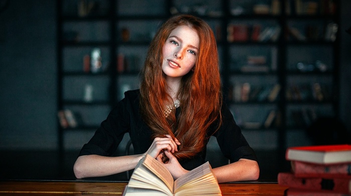 books, redhead, model, girl, face