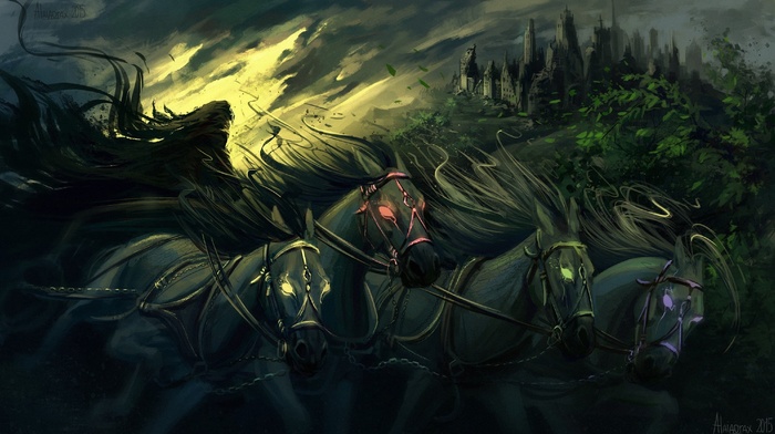 Four Horsemen of the Apocalypse, grim reaper, artwork, horse, fantasy art, death