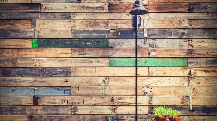 wooden surface, metal, nails, texture, lamp, wall, numbers, flowerpot, planks, wood