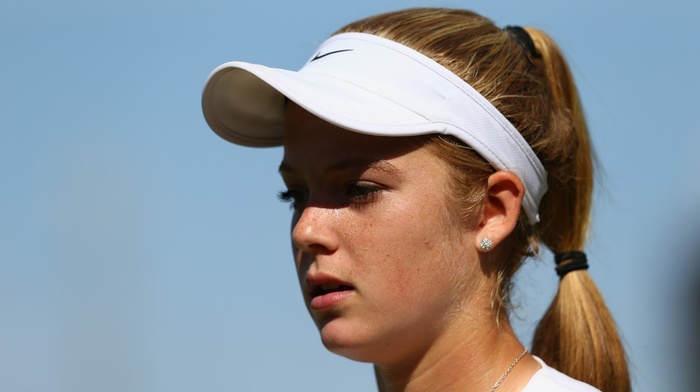 ponytail, blonde, tennis, face, looking away, girl, Katie Swan