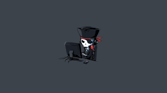 computer, skeleton, pirates