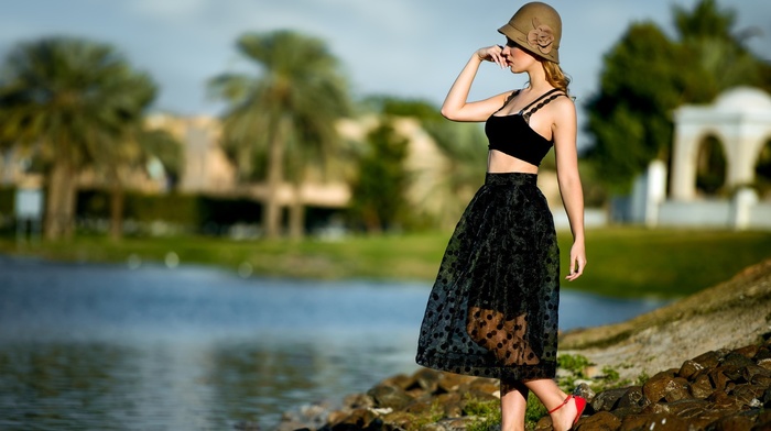 water, girl, girl outdoors, model, hat