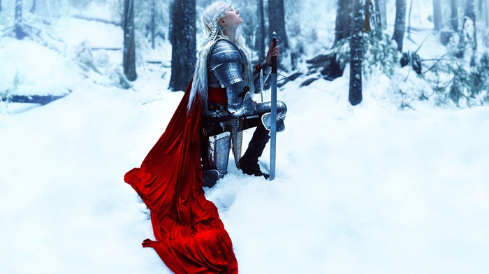 fantasy art, girl, snow, winter