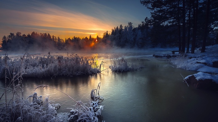 winter, nature, sunset, landscape
