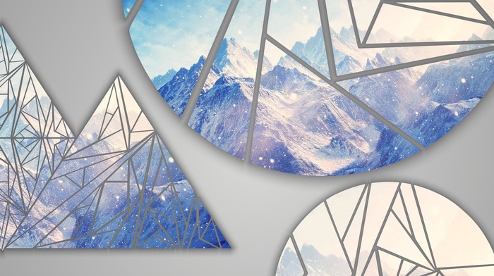 poly, mountains, facets, blue, RGB, shapes