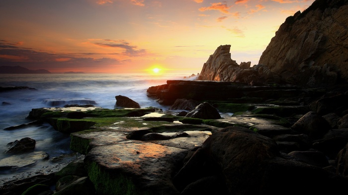landscape, rock, nature, water, sunset, sea, photography, coast, rock formation