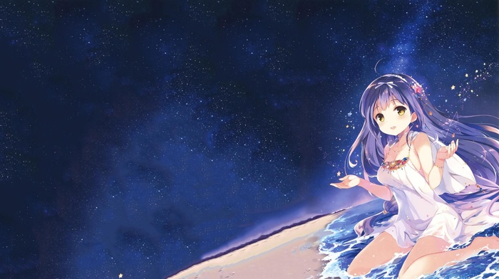 anime, beach, sky, anime girls, original characters