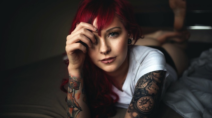 model, tattoo, face, redhead, girl