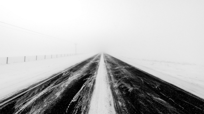 road, snow, winter, landscape
