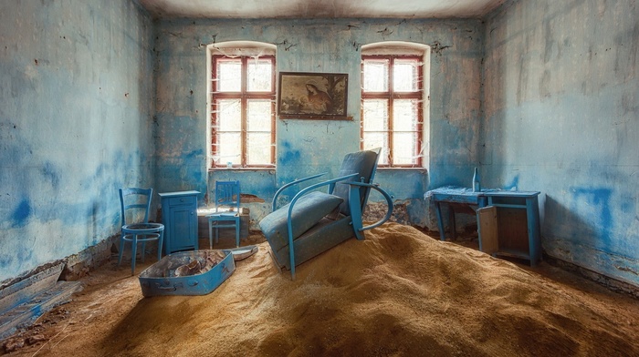 interior, house, abandoned, sand, old