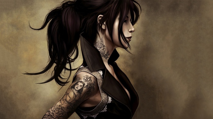 fantasy art, artwork, tattoo, girl