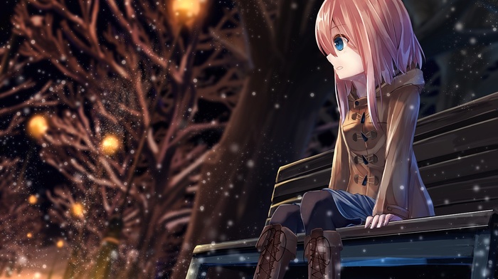 pink hair, snow, anime girls, anime, original characters, winter