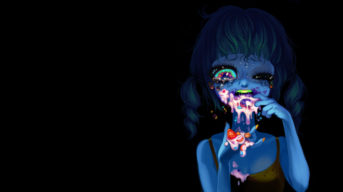 digital art, glowing, crying, drawing, colorful