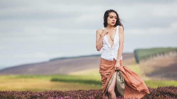 girl, field, model, girl outdoors